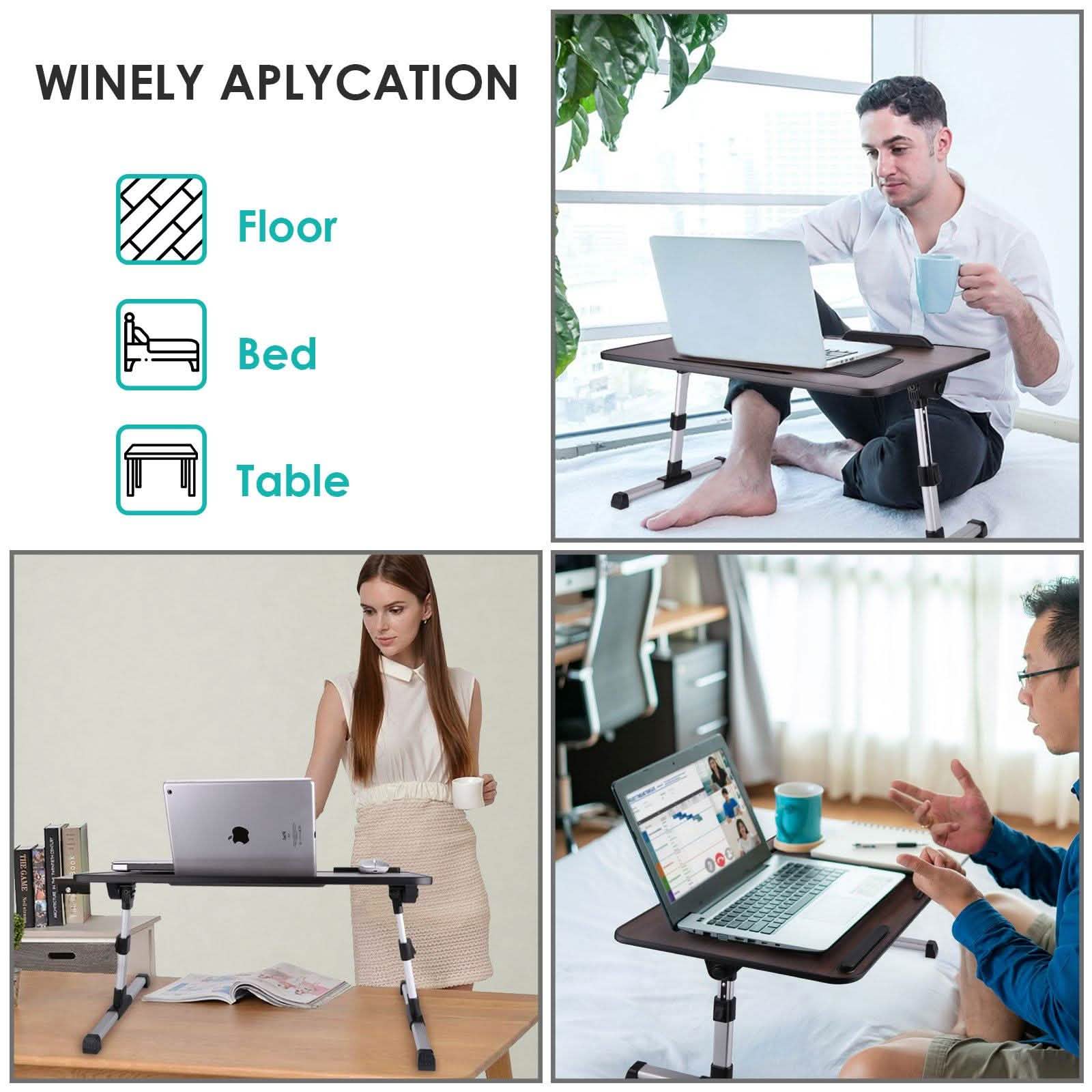 26.6 Foldable Adjustable Laptop Tray Stand Desk with CPU Cooling Fans & Mouse Pad