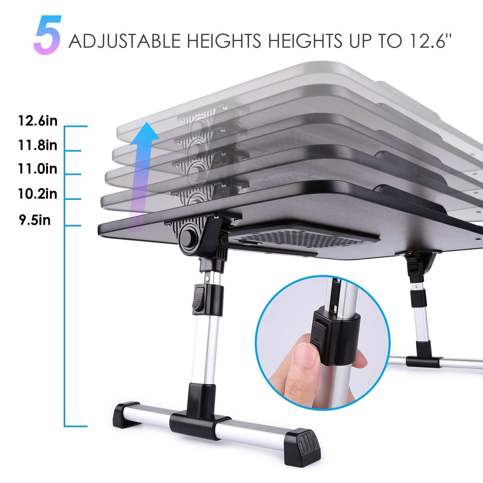 26.6 Foldable Adjustable Laptop Tray Stand Desk with CPU Cooling Fans & Mouse Pad