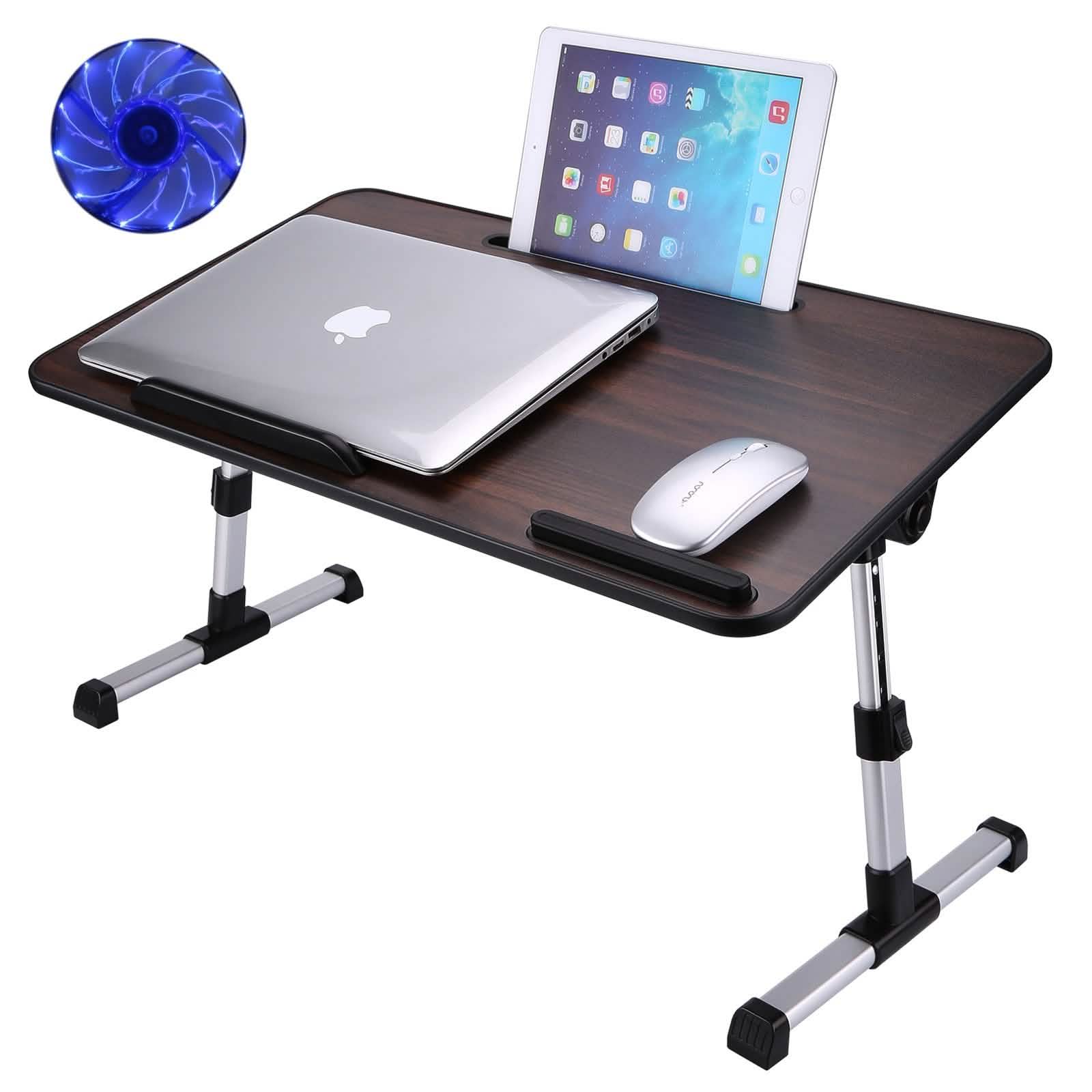 26.6 Foldable Adjustable Laptop Tray Stand Desk with CPU Cooling Fans & Mouse Pad