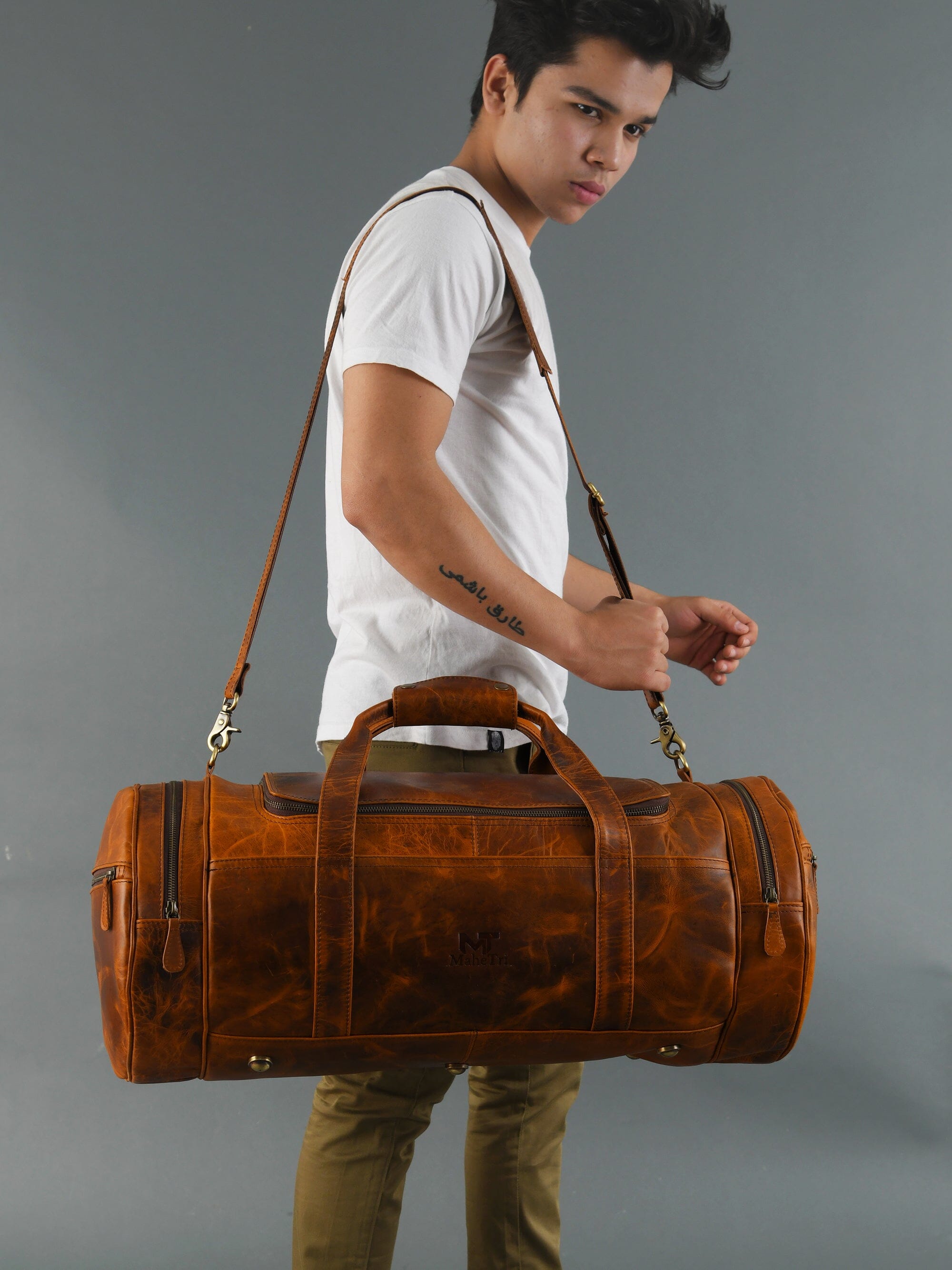 Sac de sport et de voyage en cuir, rond