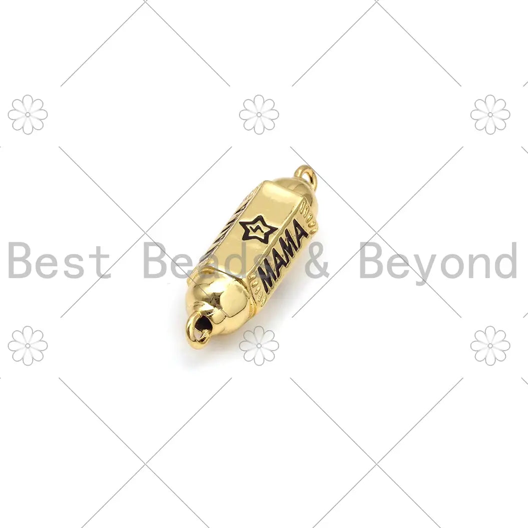 Mama Word and Star On Hexagon Connector, 18K Gold Filled Spacer Beads, Gold/Silver Bracelet Necklace Charm Pendant,7x29mm ,SKU#F1426