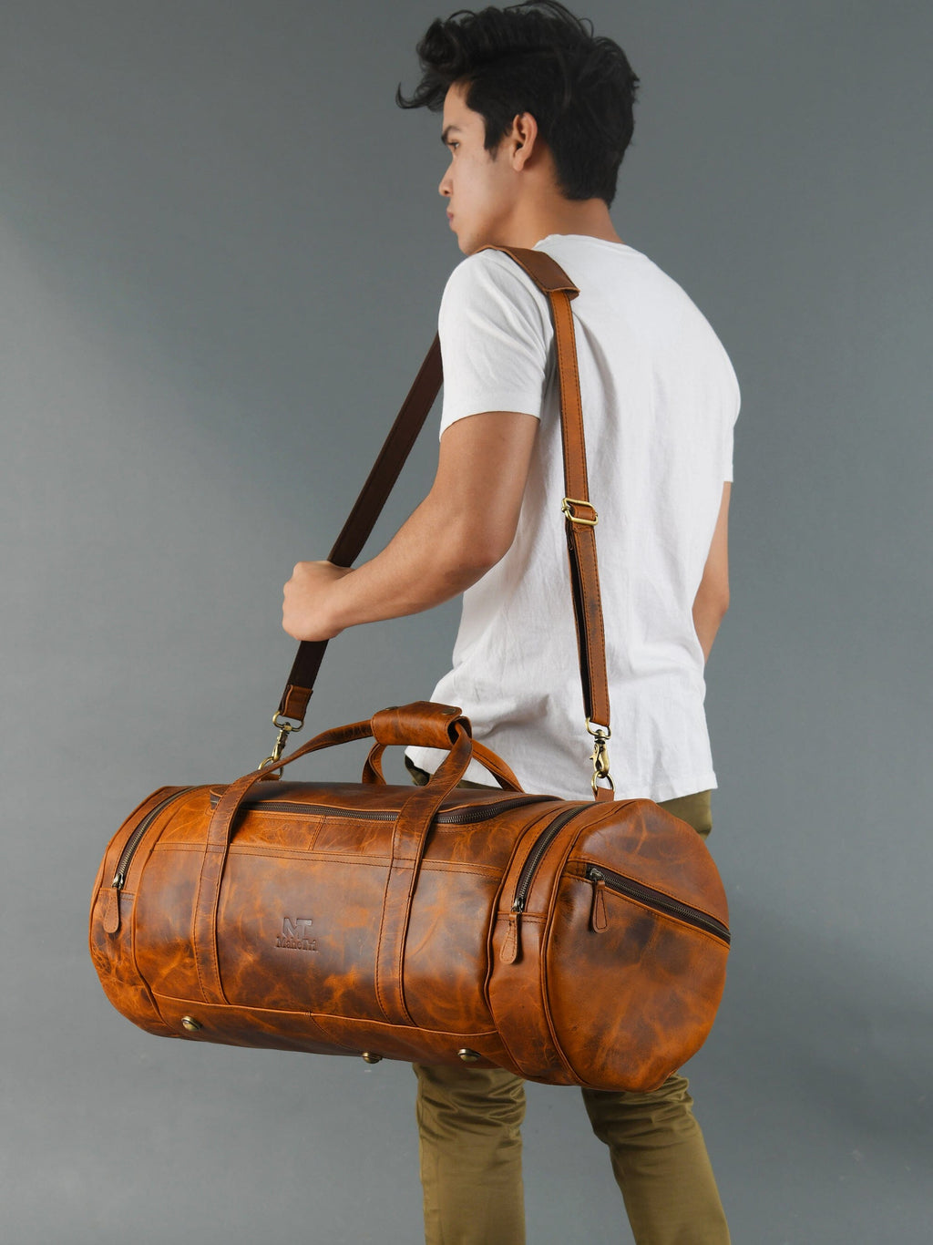 Sac de sport et de voyage en cuir, rond