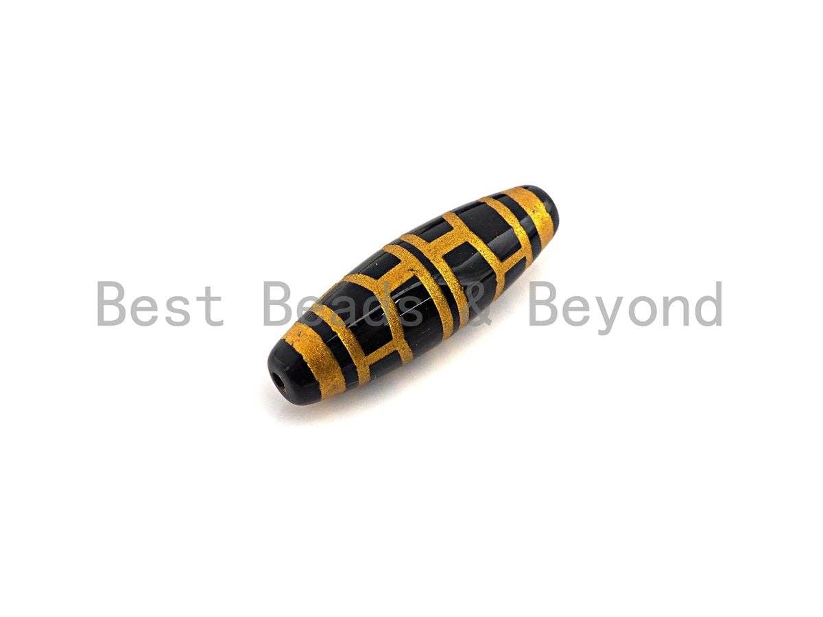 Natural Tibetan Agate Long Oval Shape Beads, Black Gold Dzi beads, Barrel Agate Beads, 10x30mm, sku#U587
