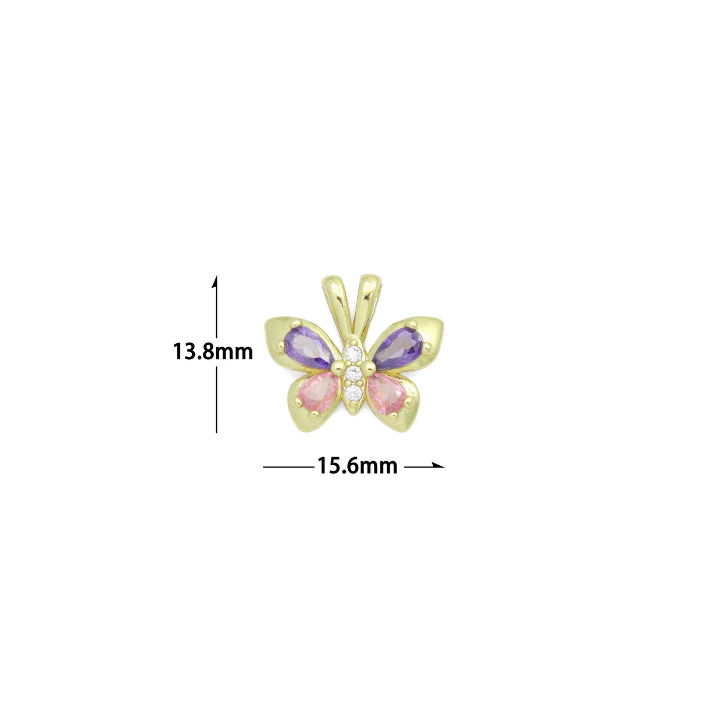 Pink Purple Crystal Gold Butterfly Charm Pendant,Sku#LK1210