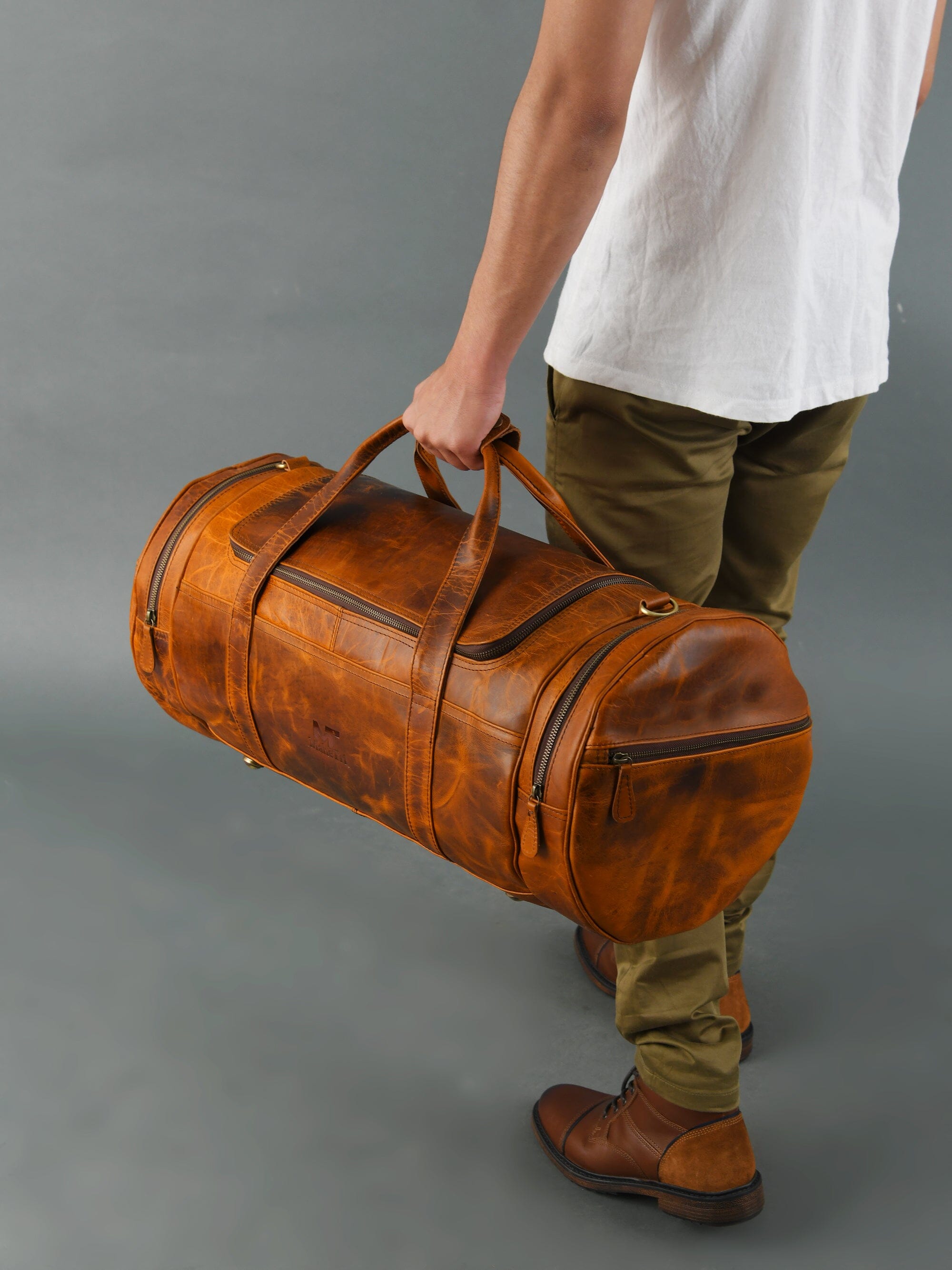 Sac de sport et de voyage en cuir, rond