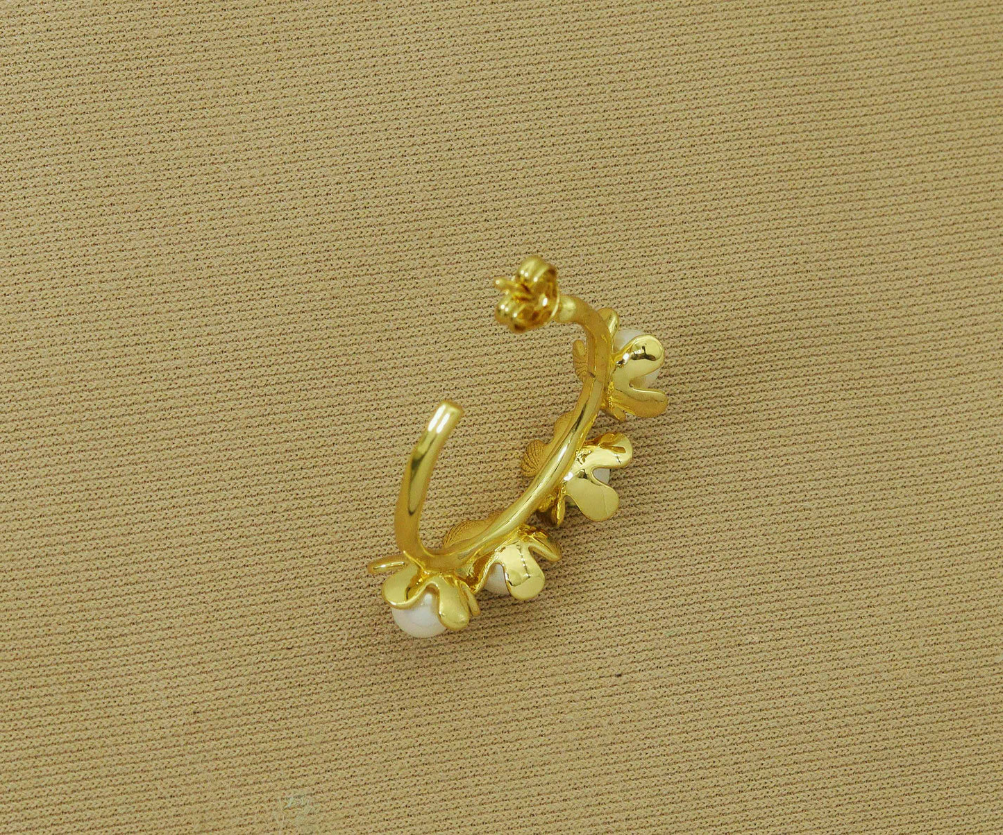 Gold Pearl Huggie Earrings, Sku#J349