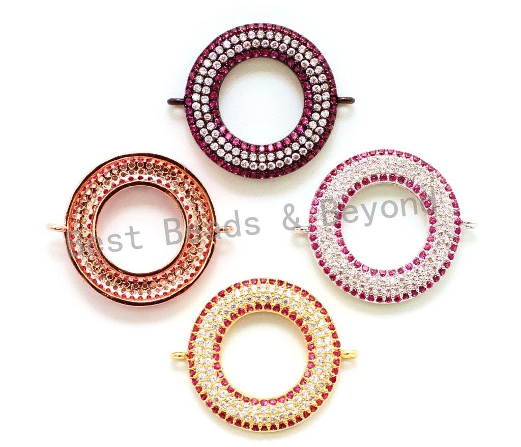 CZ Micro Pave Fuchsia Donut Ring Connector for Bracetlet/Necklace, Cubic Zirconia Space Connector, 22x27mm,sku#E69C