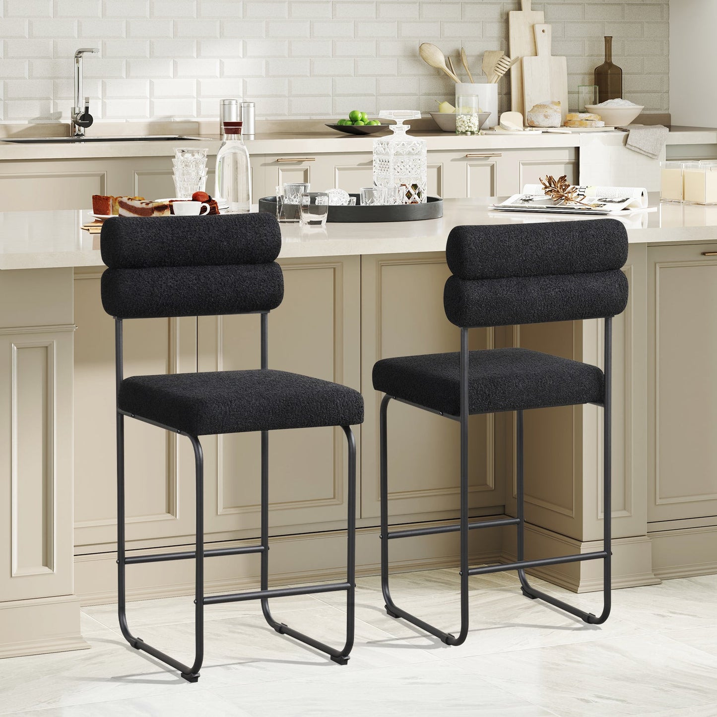 26 Inch Counter Height Bar Stools Set of 2 with Metal Frame and Footrest