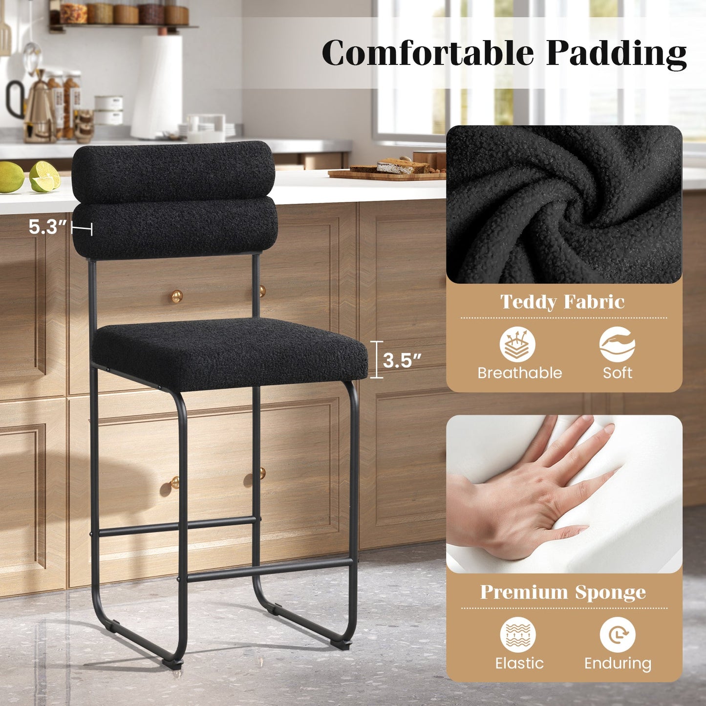 26 Inch Counter Height Bar Stools Set of 2 with Metal Frame and Footrest