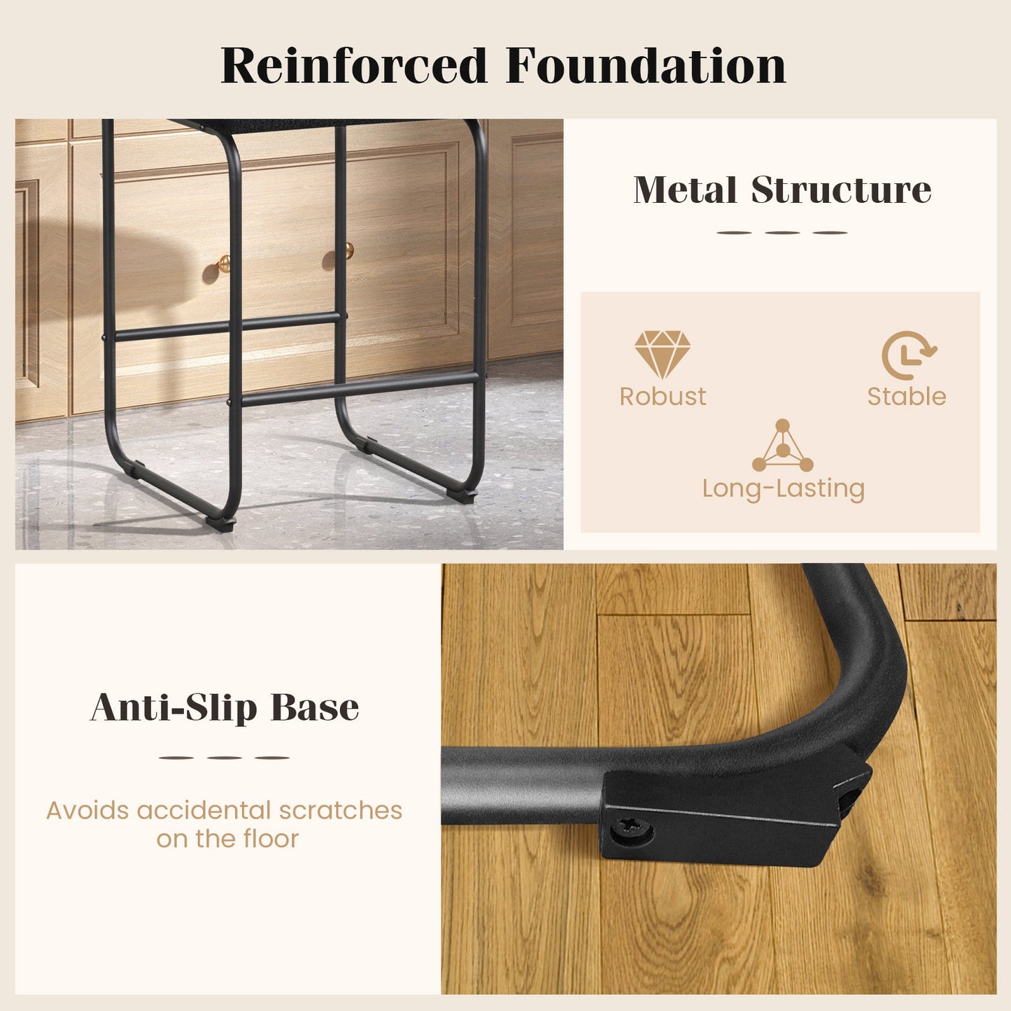 26 Inch Counter Height Bar Stools Set of 2 with Metal Frame and Footrest
