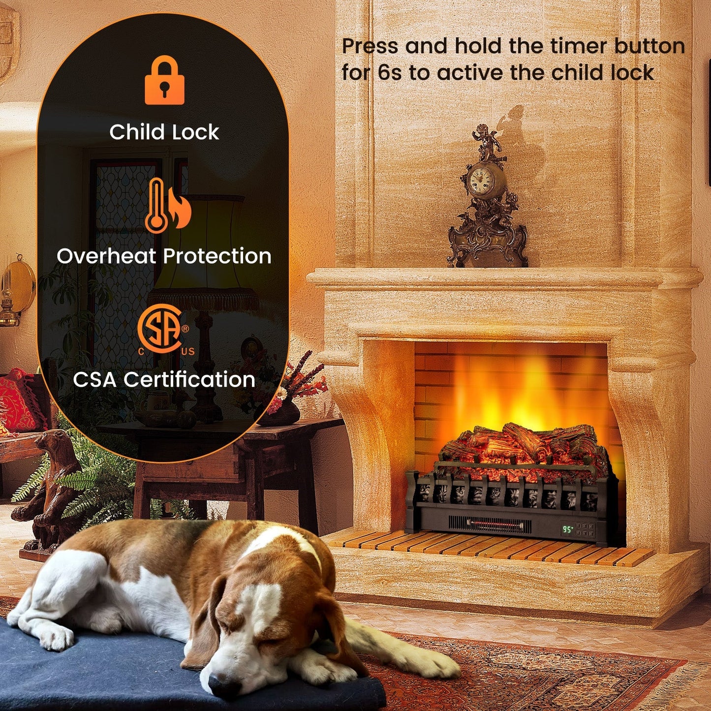 26 Inches Infrared Quartz Electric Fireplace with Realistic Pinewood Ember Bed