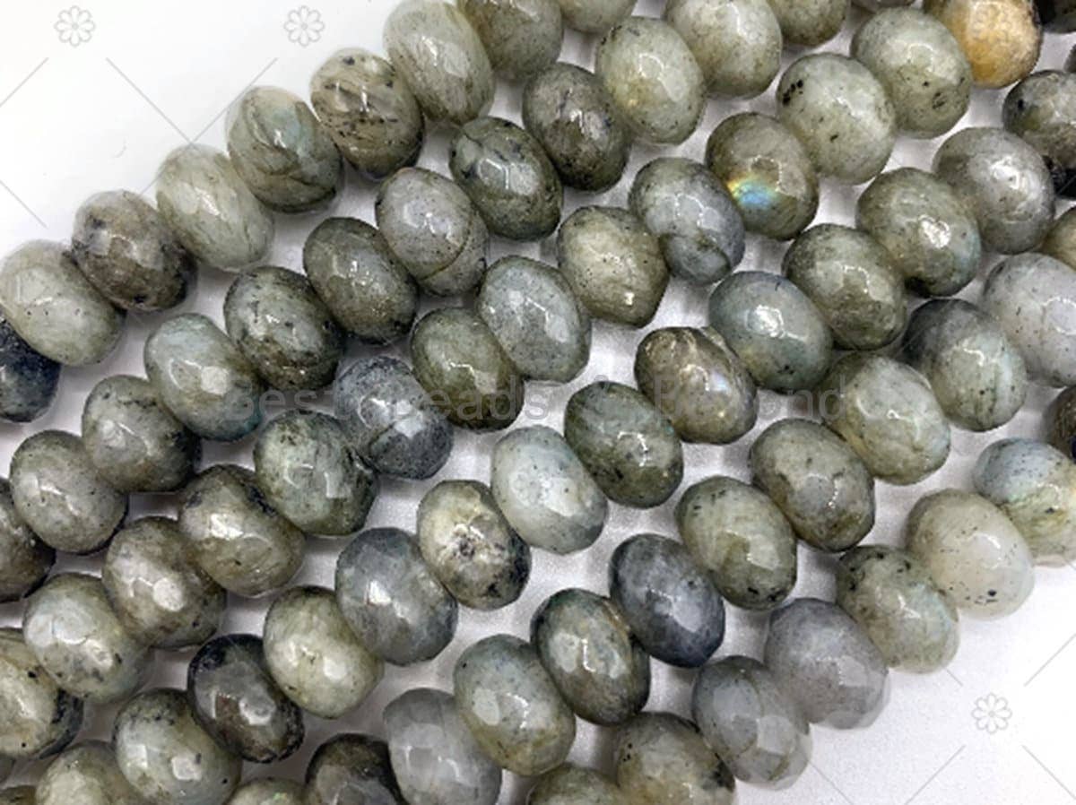 2mm Large Hole Natural Labradorite Beads, 6x10mm Rondelle Faceted Labradorite, Big Hole Beads, 8" Long Strands, Sku#U1237