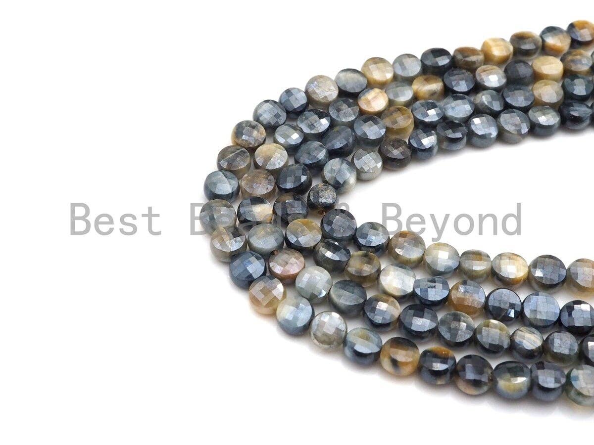 Double Sided Turtle Shell Cut Plated Tiger Eye Coin Shape beads, 6mm/8mm/10mm Gemstone Beads, 15.5" Full strand, Sku#UA25