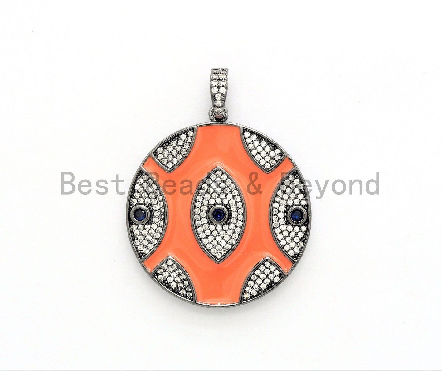 LARGE Enamel Colorful Round With Evil Eye Pendant,CZ Micro Pave Oil Drop Round pendant,Enamel pendant,Enamel Jewelry,34x38mm,sku#F593
