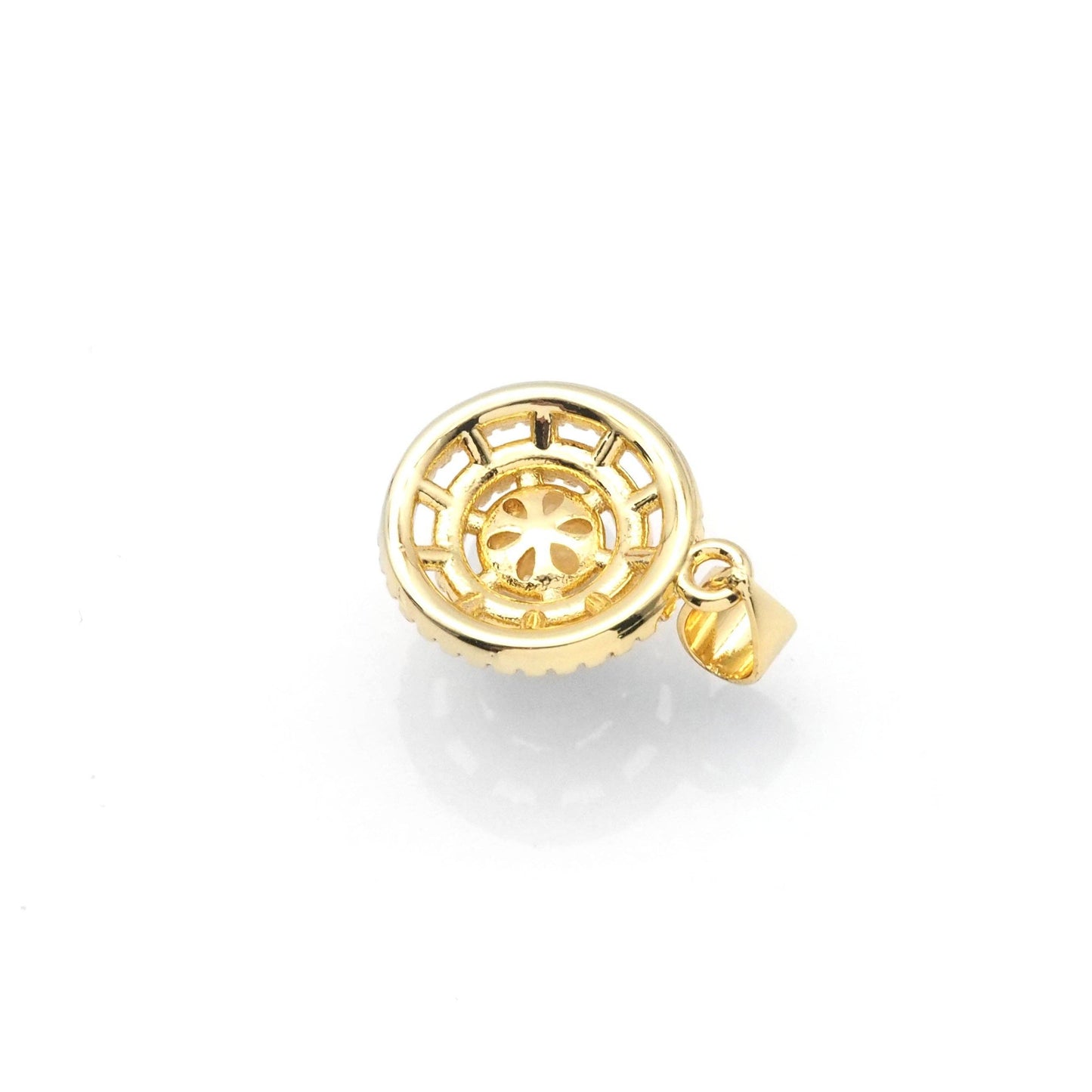 Clear CZ Gold White Pearl Round Charm, Sku#LK818