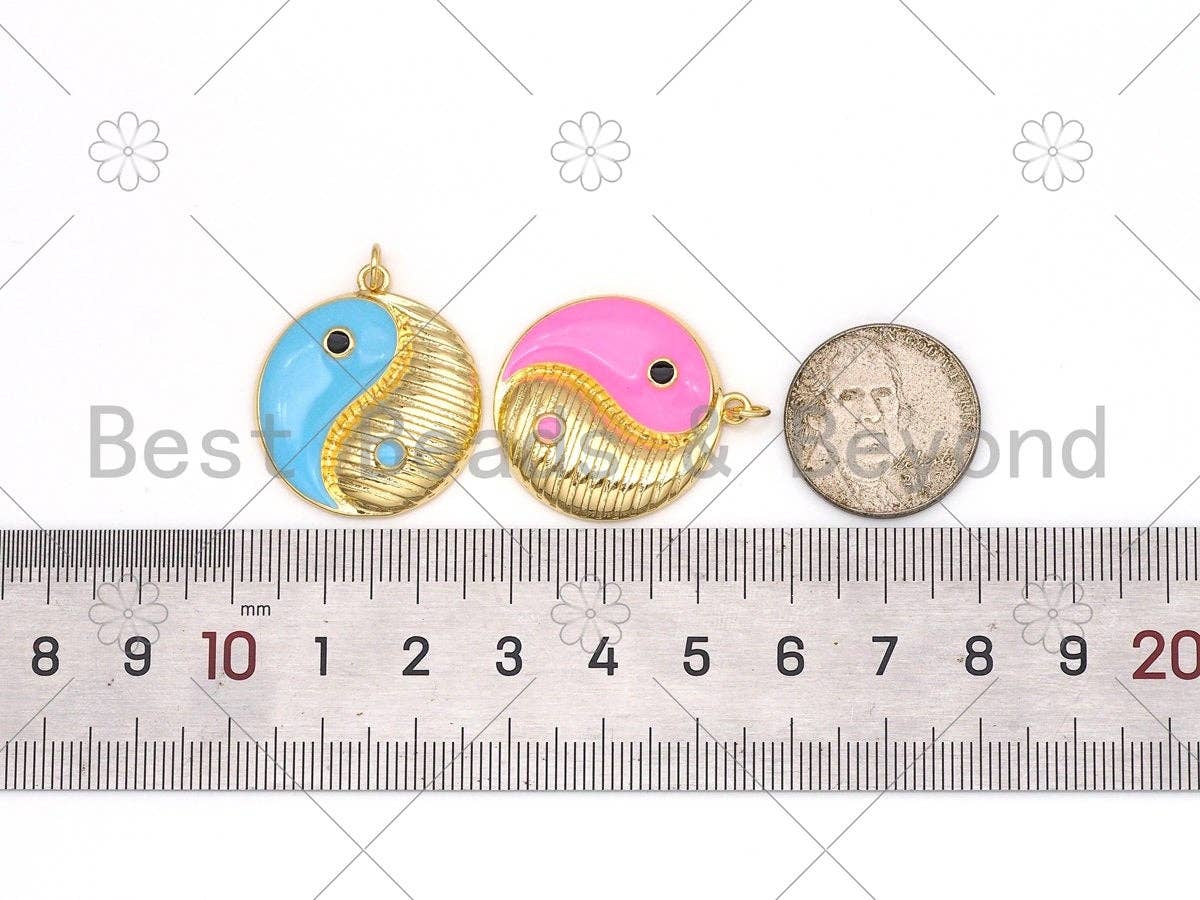 Colorful Enamel Yinyang Round Shape Pendant, 18K Gold Filled Tai Ji Charm,Necklace Bracelet Religious Charm Pendant,25x28mm,Sku#LK452