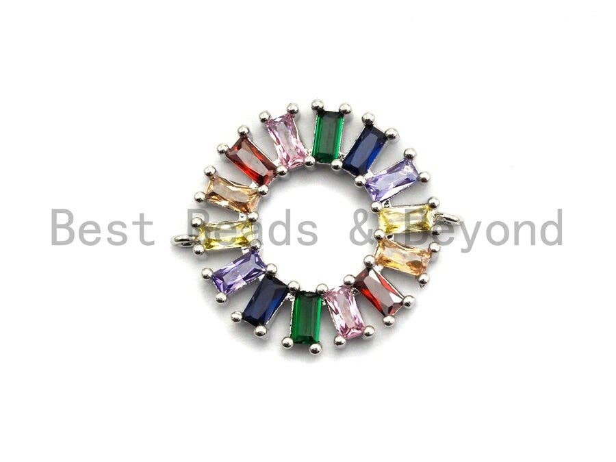 Baguette CZ Micro Pave Rainbow Donut Ring Connector for Bracelet Necklace, Cubic Zirconia Space Connector, 24x28mm,sku#E495C