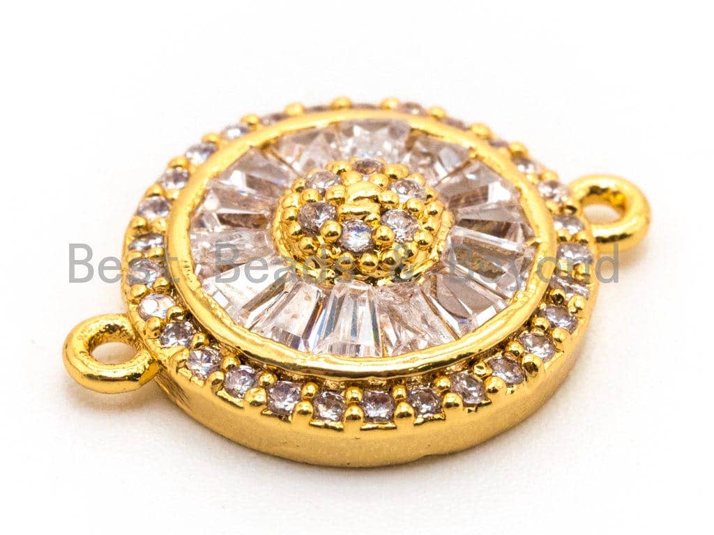 CZ Micro Pave Clear Crystal Round Charm, Connector for Bracelet/Necklace, Cubic Zirconia Crystal Space Connector Link, 13x17mm, 1pc, sku#A54