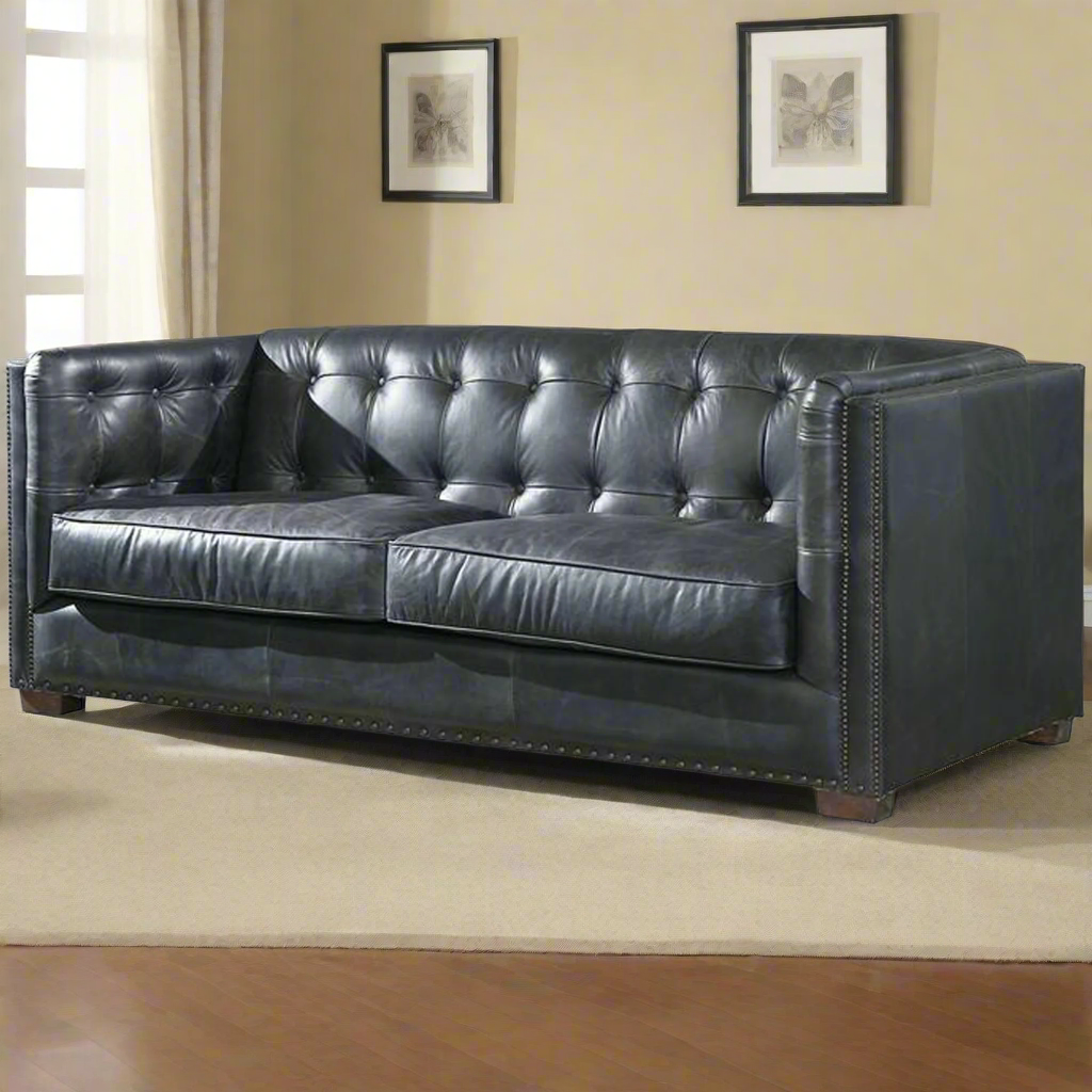 Tuxedo Leather Sofa - Slate