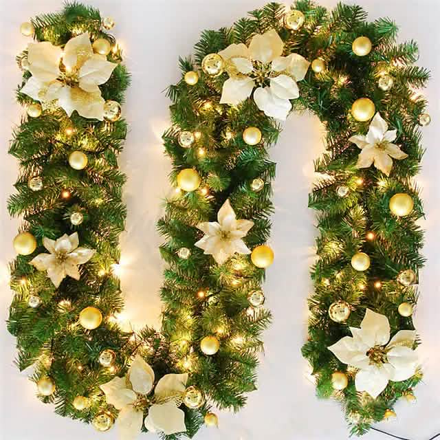 Guirlande de Noël en rotin décorative de 2,7 mètres