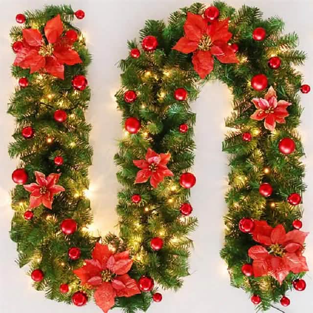 Guirlande de Noël en rotin décorative de 2,7 mètres