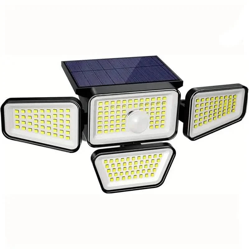 270 LEDs Solar Wall Light With Motion Sensor - 4 Head Lamp, 3 Lighting Modes Wide Angle Security Wireless Flood Light