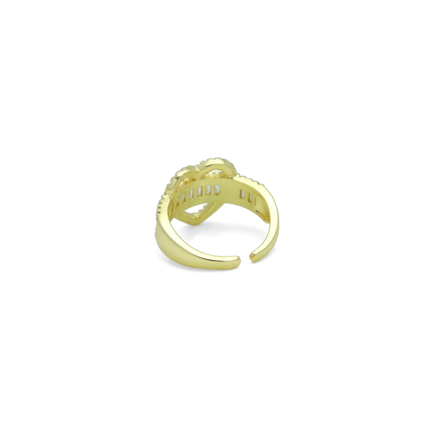 Clear Baguette CZ Gold Heart Statement Adjustable Ring, Sku#LK1070