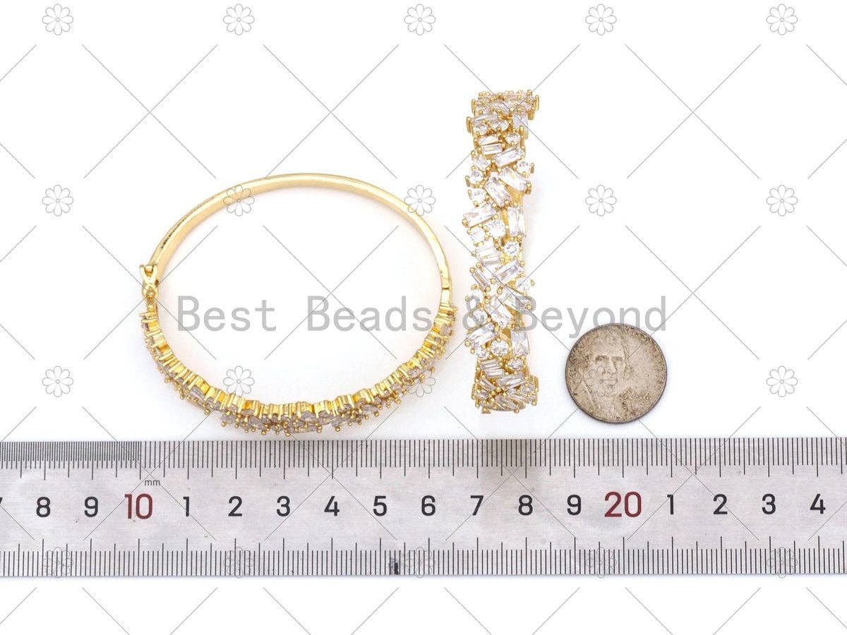 Big CZ Micropave Bangle Bracelet, 18K Gold Filled CZ Cuff Bracelet, Open Bracelet, Fashion Jewelry, Sku#LK488