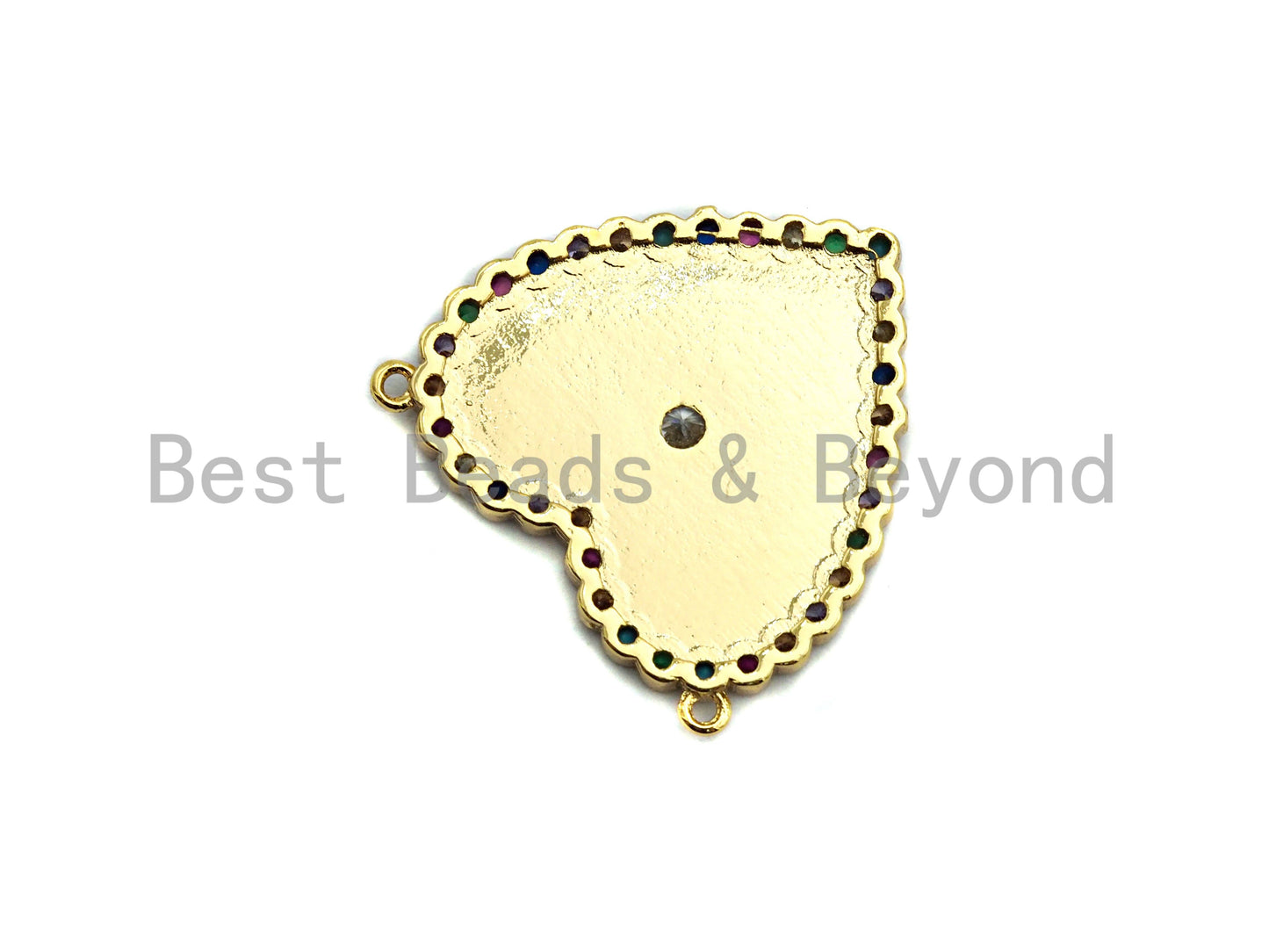 CZ Colorful Micro Pave Enamel Heart With Evil Eye Pendant, Pink Heart ,Heart Shaped Pave Pendant, Gold plated, 26x27mm, Sku#F852