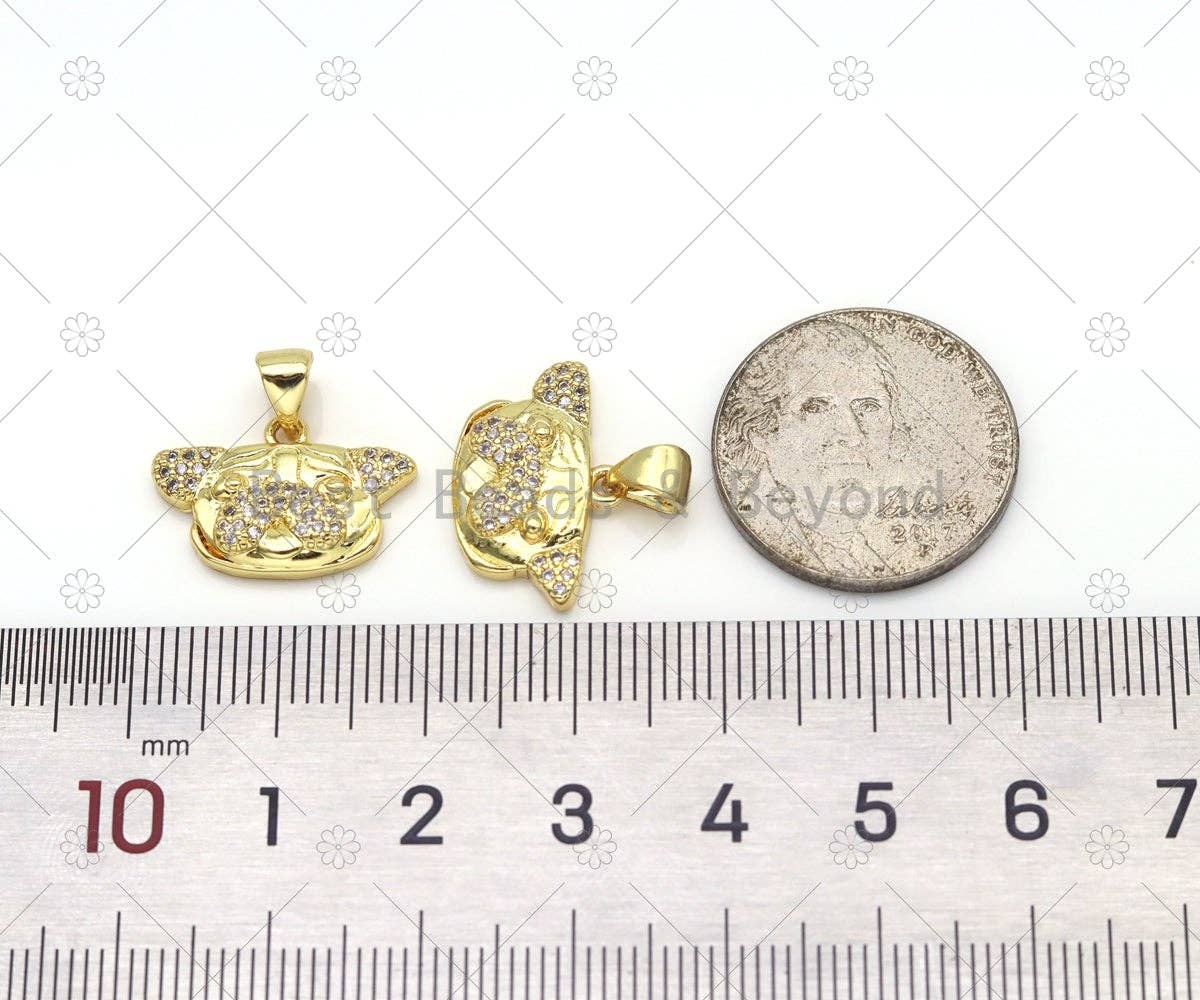 CZ Micro Pave Puppy Head Shape Pendant, 18K Gold Filled Dog Head Charm, Necklace Bracelet Charm Pendant,Sku#LK517