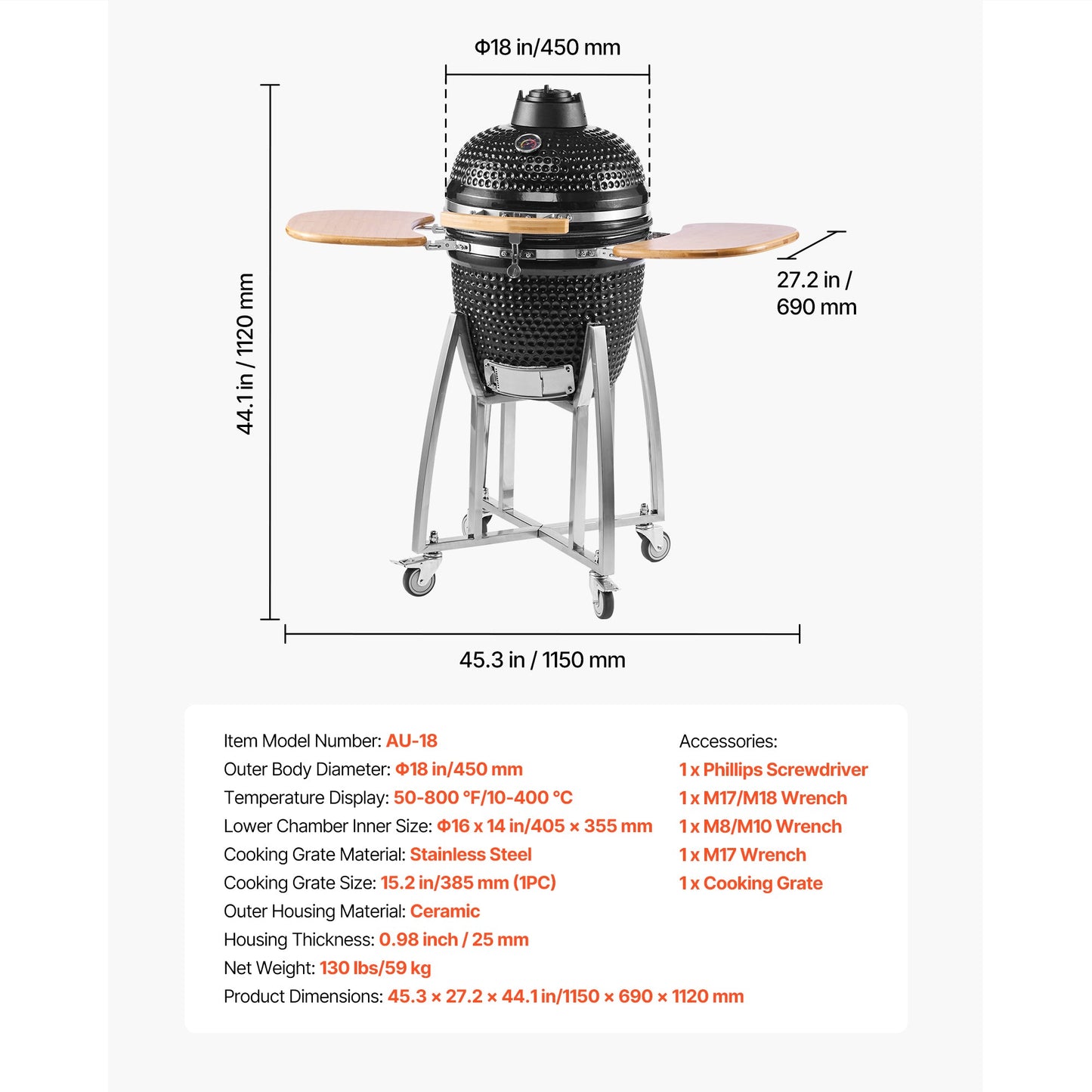 VEVOR 18" Kamado Charcoal Smoker and Grill