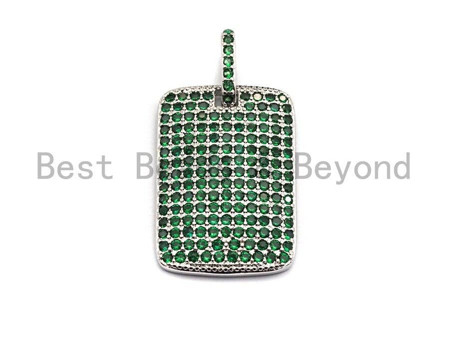 Green CZ Micro Pave Rectangle Tag Pendant/Charm, Cubic Zirconia Pendant, Pave Dog Tag, 18x27mm, sku#X49
