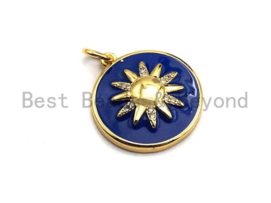 Pave CZ Blue Enamel Sunflower Star Charms Pendant, Enamel Pendant,Round Enamel, Oil Drop jewelry Findings, 18x20mm,sku#Z381