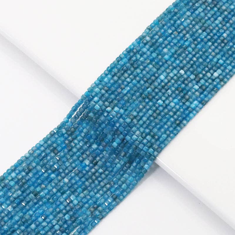 Genuine Blue Apatite Faceted Cube Beads, 2.5mm, Sku#U1527
