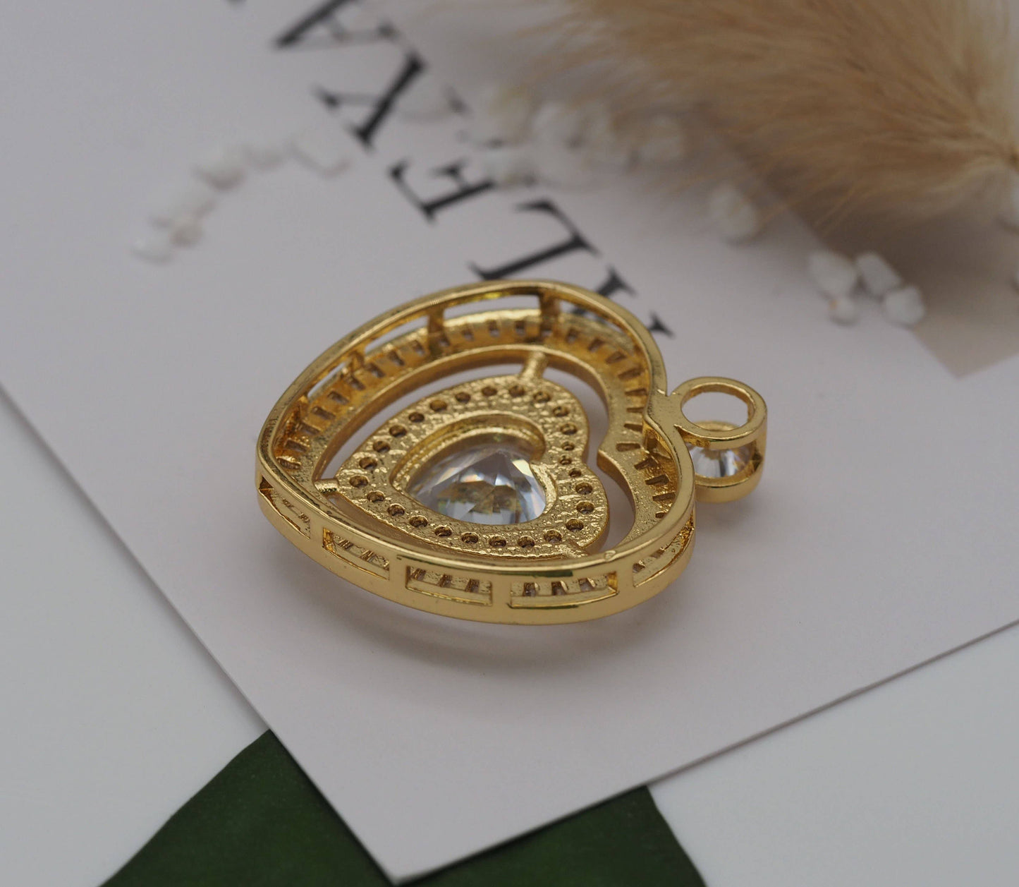 Big Crystal Double Dual Heart Charm, Baguette cz heart, Sku#LK609