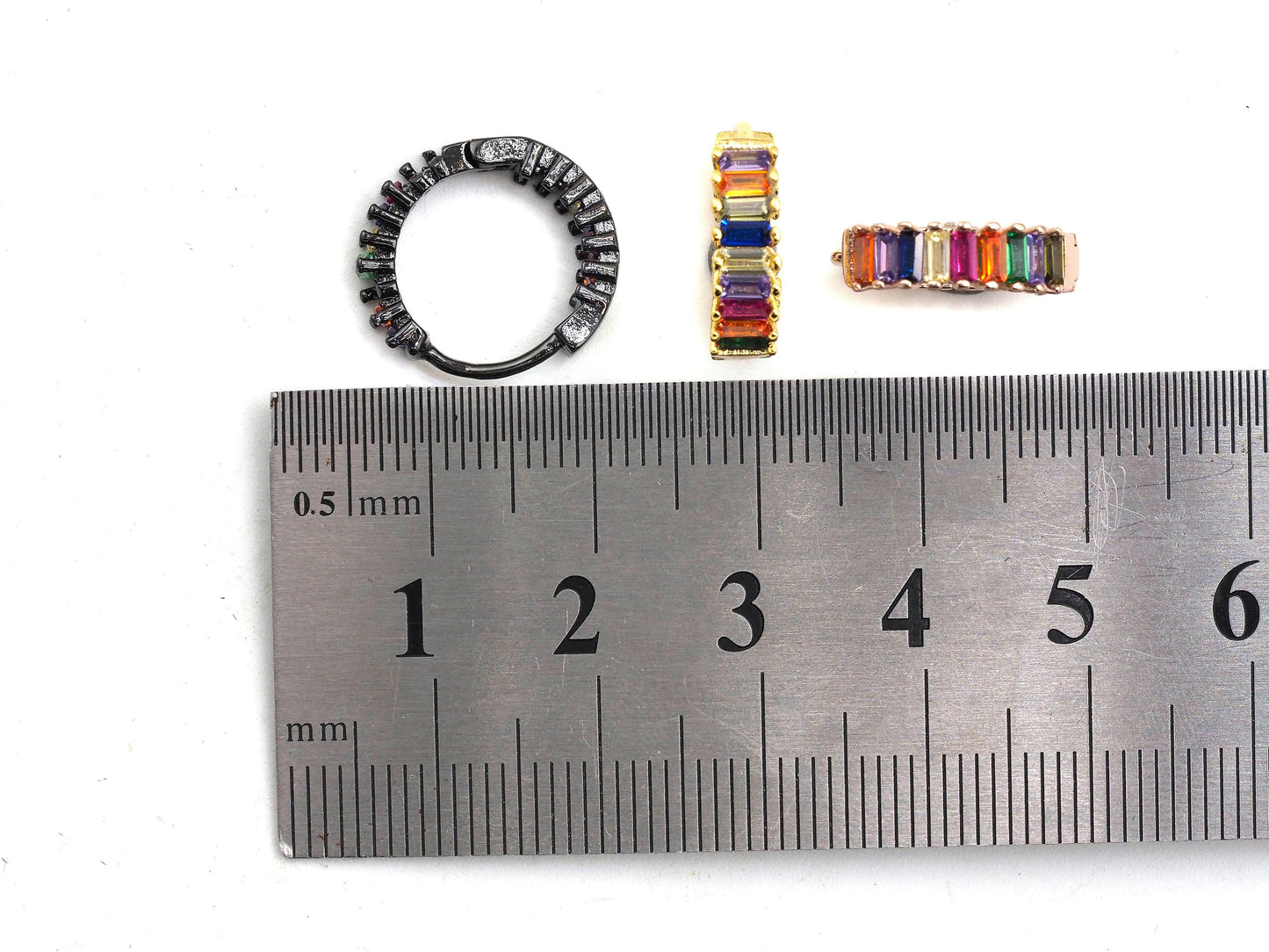 Rainbow CZ Micro Pave Huggie Earrings, sku#J46C
