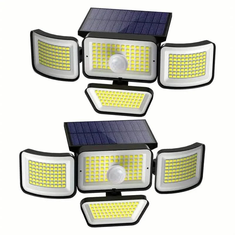 278 LED 3000 LM Détecteur de Mouvement 6500K Alimenté par l'Énergie Solaire, Projecteur de Sécurité à 4 Têtes, Mural Grand Angle 300° Avec 3 Modes