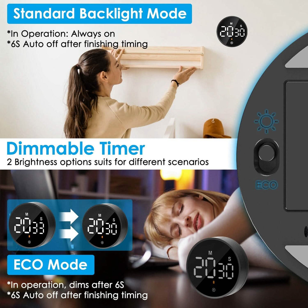 Minuteur numérique électronique LED 2,79" avec compte à rebours, dimmable, modifiable, magnétique