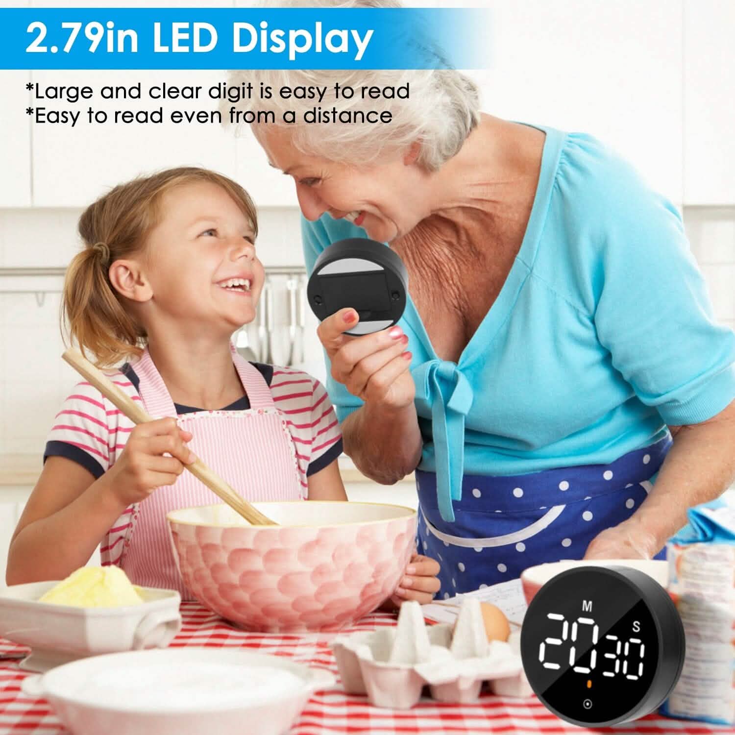 Minuteur numérique électronique LED 2,79" avec compte à rebours, dimmable, modifiable, magnétique