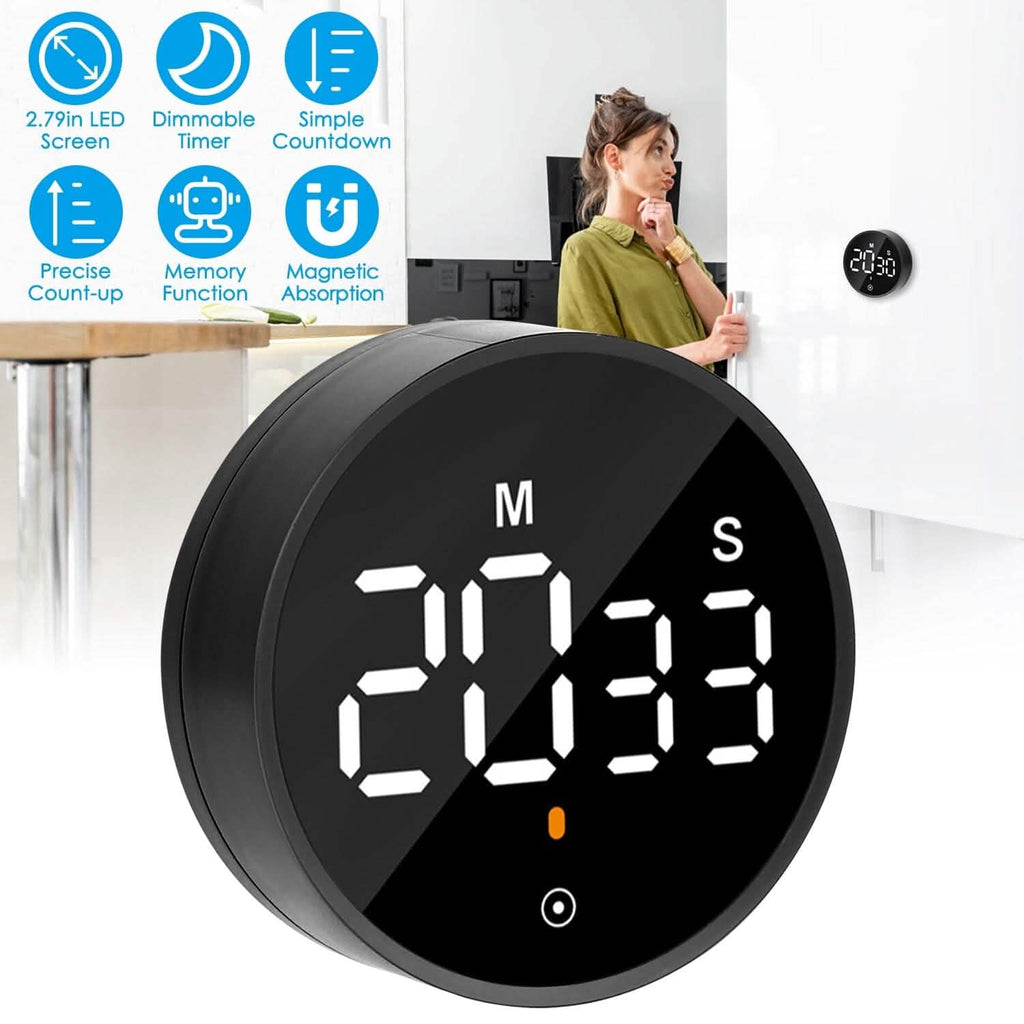 Minuteur numérique électronique LED 2,79" avec compte à rebours, dimmable, modifiable, magnétique
