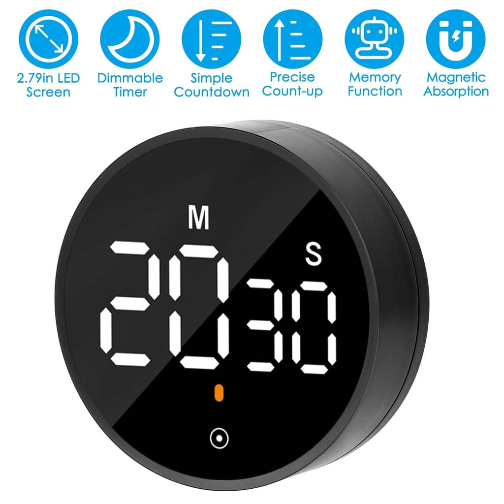 Minuteur numérique électronique LED 2,79" avec compte à rebours, dimmable, modifiable, magnétique