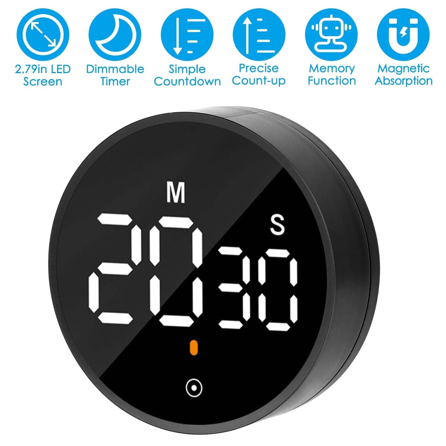 Minuteur numérique électronique LED 2,79" avec compte à rebours, dimmable, modifiable, magnétique