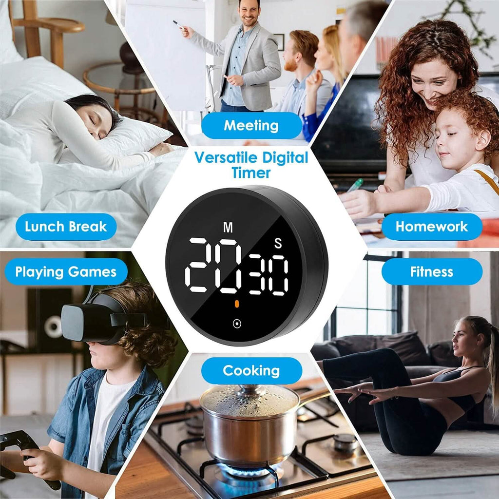 Minuteur numérique électronique LED 2,79" avec compte à rebours, dimmable, modifiable, magnétique