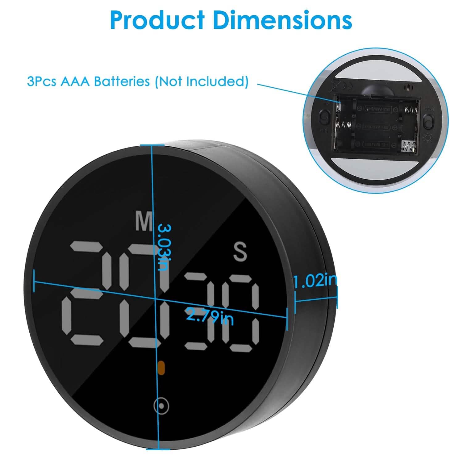 Minuteur numérique électronique LED 2,79" avec compte à rebours, dimmable, modifiable, magnétique