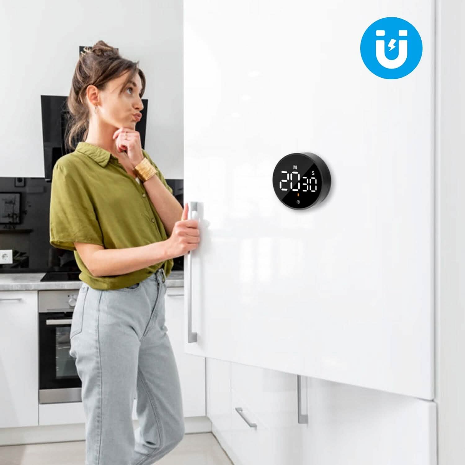 Minuteur numérique électronique LED 2,79" avec compte à rebours, dimmable, modifiable, magnétique
