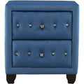 Table de chevet de 70,8 cm de haut, rembourrée en velours bleu, avec 2 tiroirs