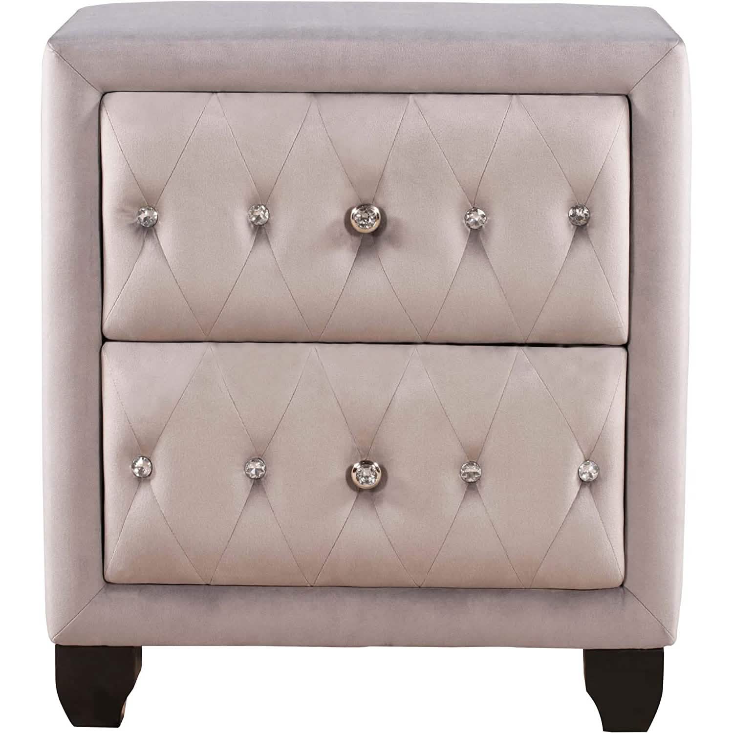 Table de chevet de 70,8 cm de haut, rembourrée en velours bleu, avec 2 tiroirs
