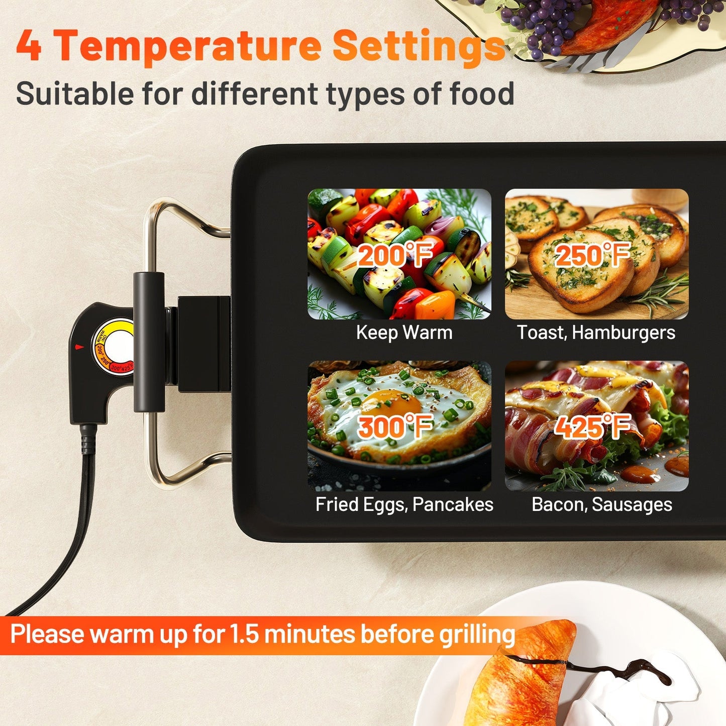 35 Inch Large Electric Griddle Nonstick BBQ Grill with Adjustable Temperature