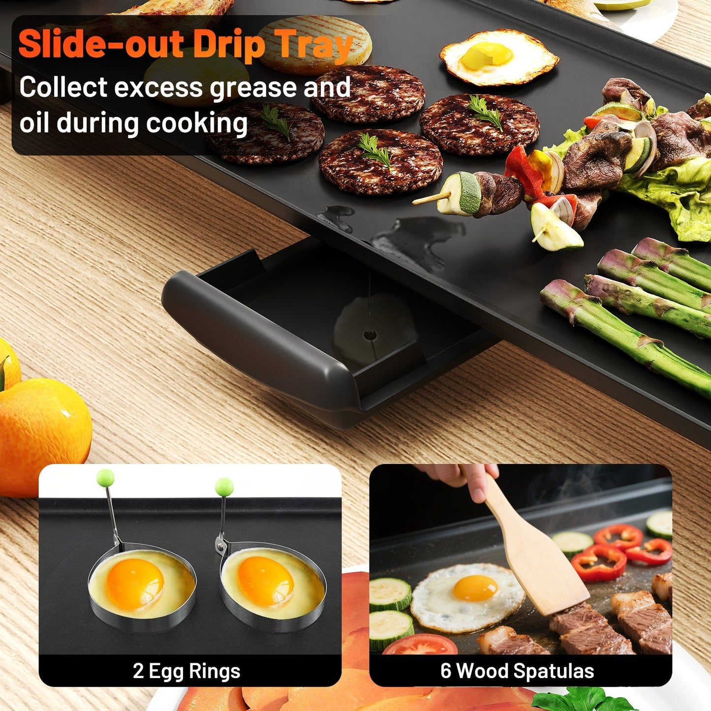 35 Inch Large Electric Griddle Nonstick BBQ Grill with Adjustable Temperature