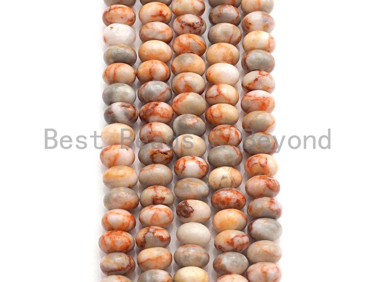 2mm Large Hole Natural Red Network Jasper Beads, Rondelle Smooth 6x10mm/5x8mm, 8" Long Strands, sku#U705